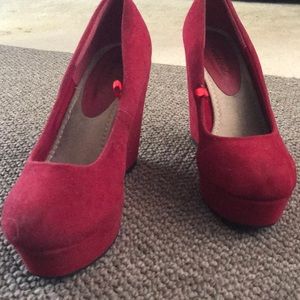 Red suede wedges